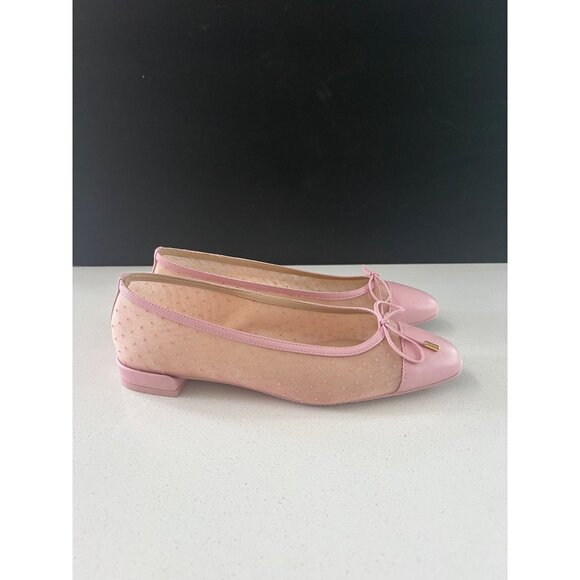 Stuart Weitzman Sleek Bow pink Leather-Trimmed Mesh Flats size 8.5 NEW - Picture 4 of 9